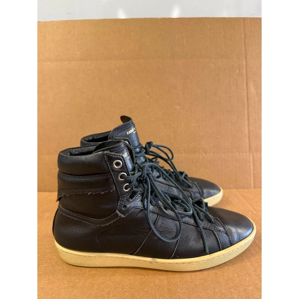 Saint Laurent Hedi Slimane SL-18 High-Top Leather Sneakers Black Mens Size 39 EU
